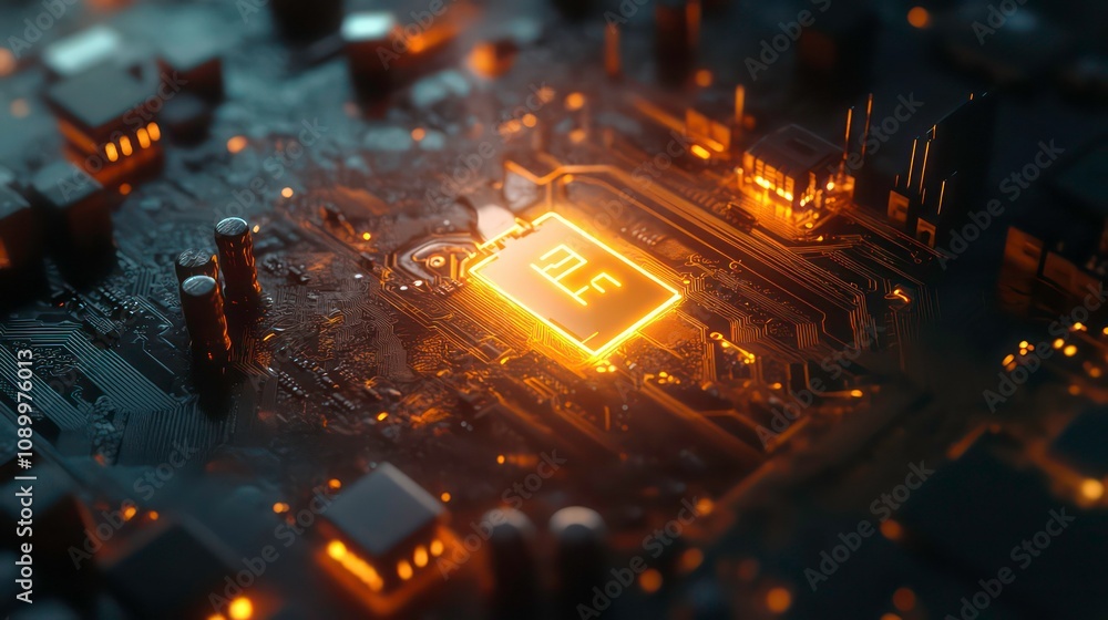 Poster a glowing chip with the letters 'ai' on a circuit board, representing artificial intelligence and it