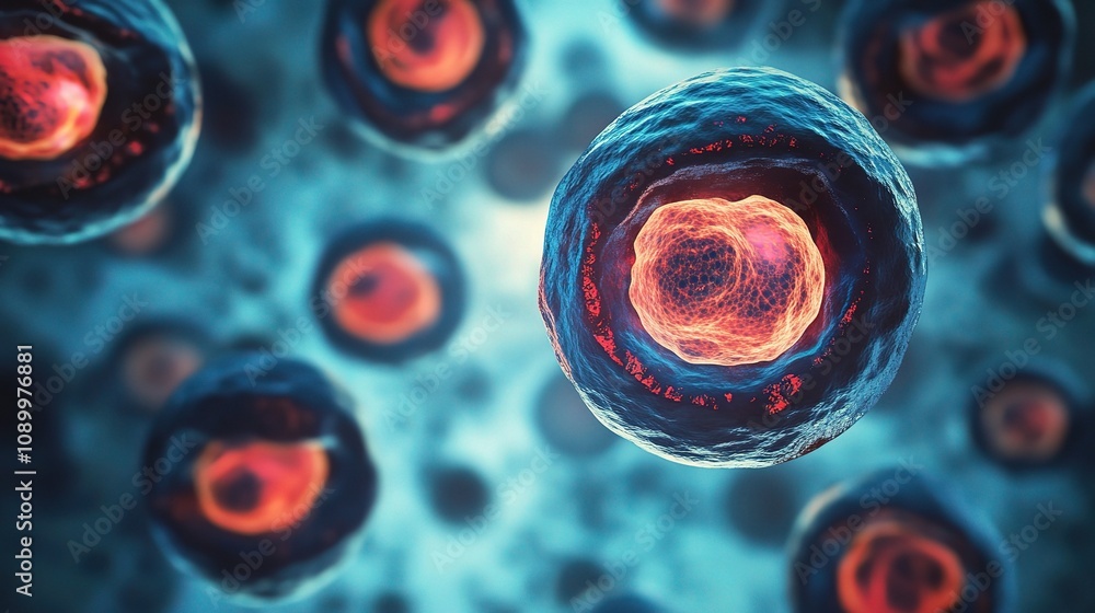 Poster high-resolution 3d render of micro organisms under a gigapixel standard focused on cellular structur