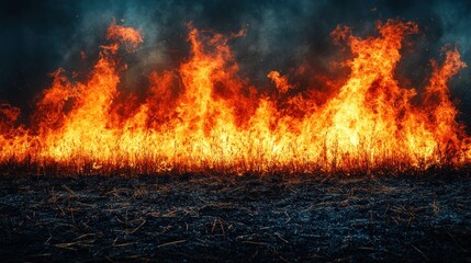 Fiery inferno consuming dry grass.