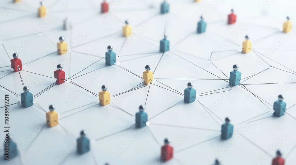 Aufkleber design an illustration that visualizes the expansion of a business network, using interconnected nod