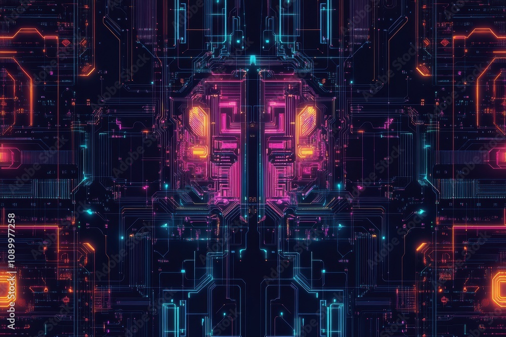 Aufkleber This artwork depicts a colorful digital brain with intricate circuits, symbolizing tech advancement and intelligence. Generative AI