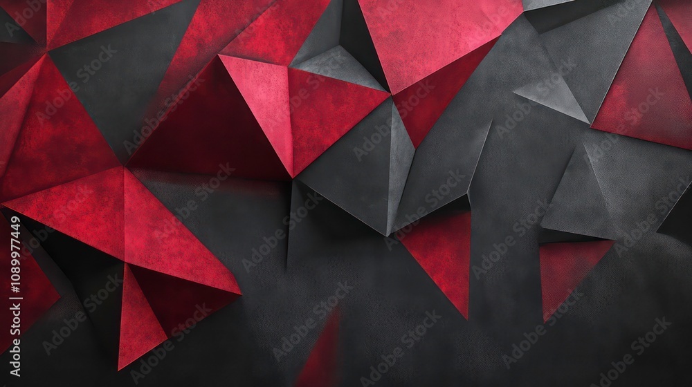 Poster abstract geometric background with red and black triangular shapes.