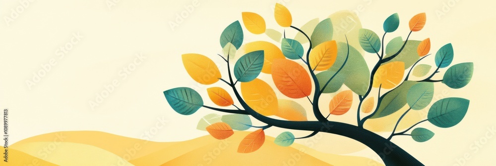 Aufkleber abstract tree features branches adorned with discount symbols and price tags, blending nature with r
