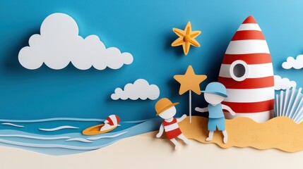 Obraz premium Children Joyfully Playing on a Beach with Toys