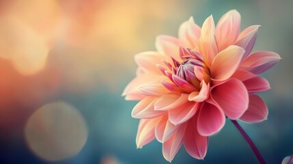 Fototapeta premium Peach dahlia flower, soft focus background.