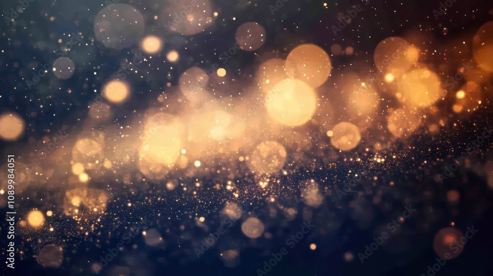 Poster abstract background with golden bokeh and sparkles.