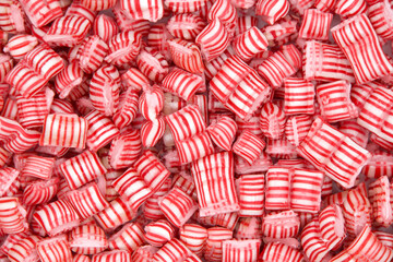 Close up on classic peppermint pillow candy. Old fashioned traditional Christmas candy.