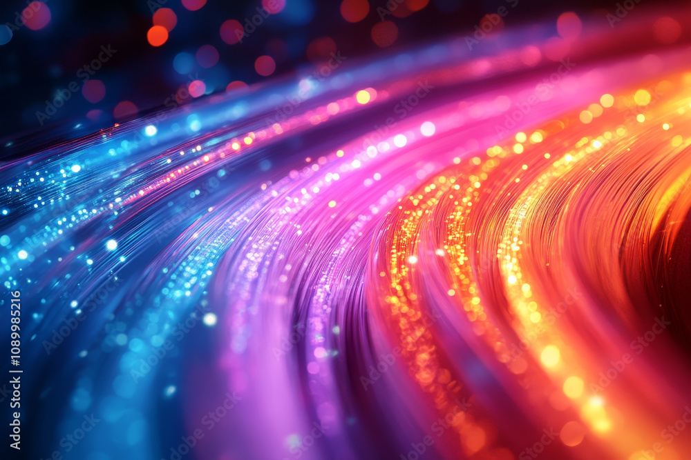 Poster vibrant abstract waves of light in blue, pink, and orange colors create dynamic visual effect. glowi