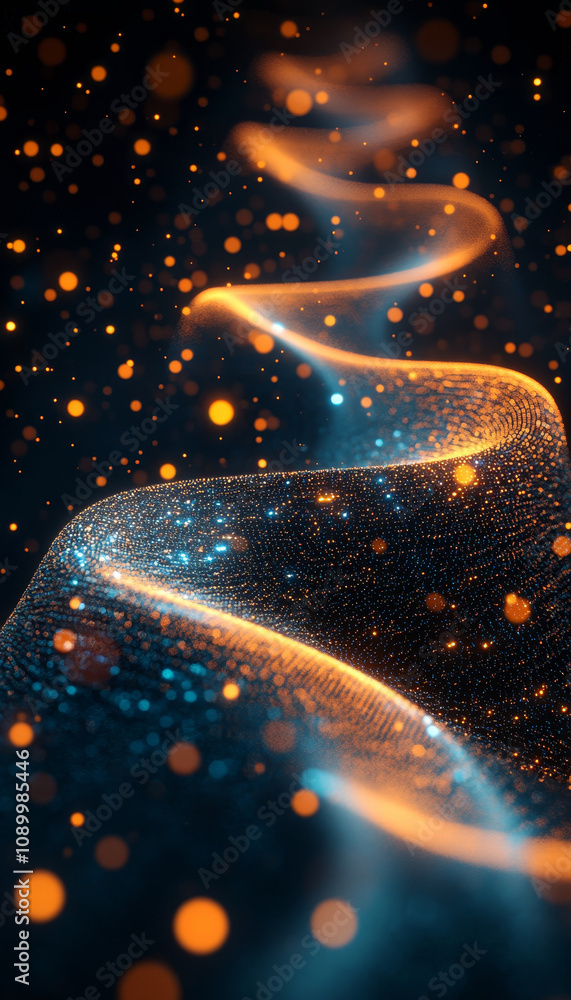 Poster mesmerizing digital network design featuring illuminated particles and flowing lines, creating sense of depth and movement. vibrant colors evoke feeling of energy and dynamism
