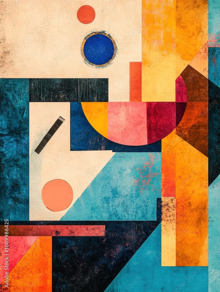 Fototapete bold abstraction with dynamic paint strokes and geometric forms in various colors evokes creativity 