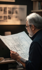 Naklejka premium Architect with Blueprint in Modern Constructivism Style for Firm Website