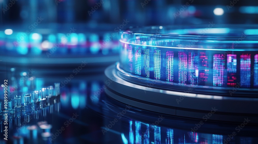 Poster abstract digital data visualization with colorful light effects showcasing a futuristic technology c