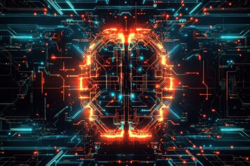 Obraz premium This artwork showcases a vibrant digital brain with pulsating lights and intricate circuitry, embodying advanced technology and creativity. Generative AI