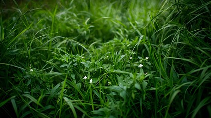 Obraz premium Lush green grass with delicate flowering stems, isolated