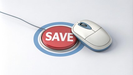 Mouse and Clicked Savings Button A computer mouse hovering over a large button that says Save demonstrating the ease of contributing to taxdeferred accounts.