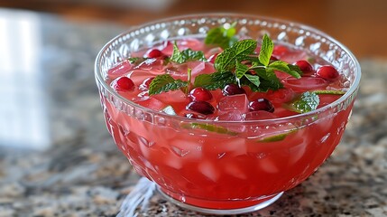 Cocktail with cranberries, lime and mint on a counter