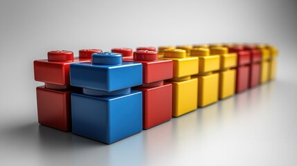 Obraz premium Colorful building blocks arranged in a row for creative play.
