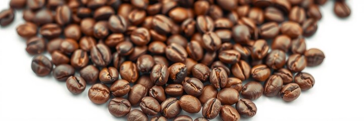 Fototapeta premium Brown coffee beans arranged in a set on a clean white background, white, isolated