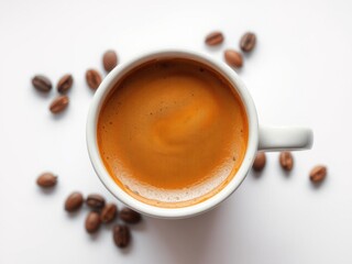 Fototapeta premium Cup of coffee latte and coffee beans isolated on white background, delicious, aroma
