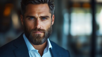 Fototapeta premium Professional male portrait indoor setting business environment close-up
