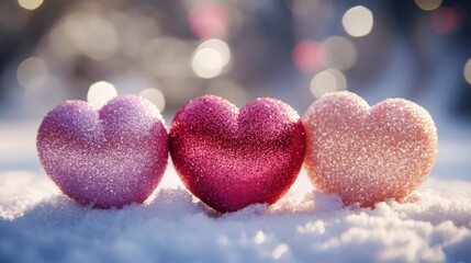 Fototapeta premium Sparkling Hearts in a Snowy Winter Wonderland