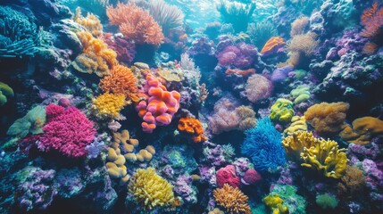 Fototapeta premium Vibrant coral reef teeming with diverse colorful corals. (1)