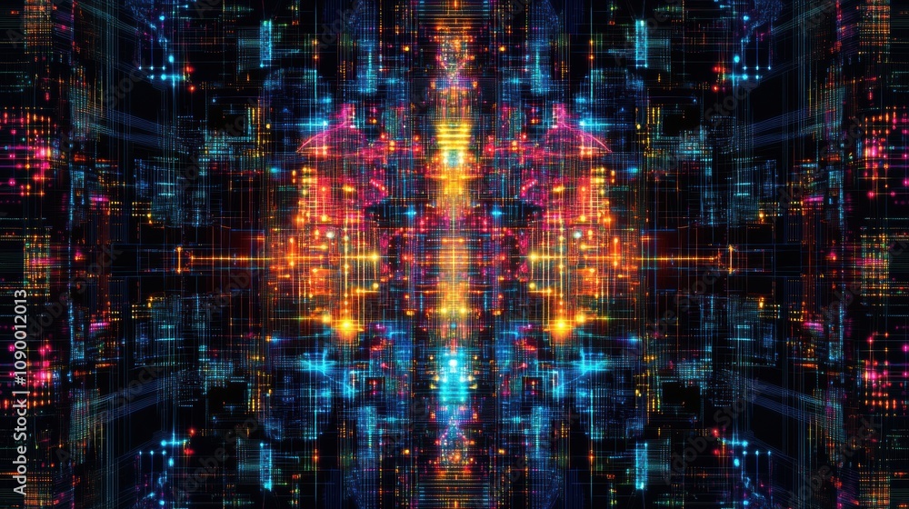 Leinwandbilder brightly colored abstract design illustrating a digital brain, showcasing intricate patterns resembl