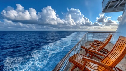 Fototapeta premium Deck Chairs on a Cruise Ship with a View of the Ocean