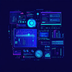  Big Data, and business analytics icons represent the integration of advanced technology in analyzing graphs, business data, and market trends