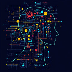  Big Data, and business analytics icons represent the integration of advanced technology in analyzing graphs, business data, and market trends