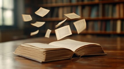 A book with torn pages, embodying the censorship of ideas and knowledge. Flying pages fly away like forbidden thoughts.