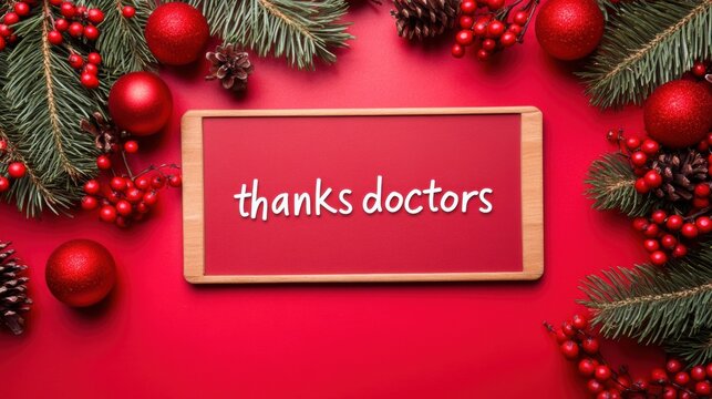Holiday gratitude message for doctors on a festive background