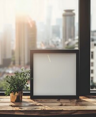 Fototapeta premium Frame mock up on Living Room, Minimalist Corner with Soft Shadows and Artistic Decor- Generative Ai