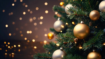 Festive Christmas Tree with Golden Ornaments and Warm Lights