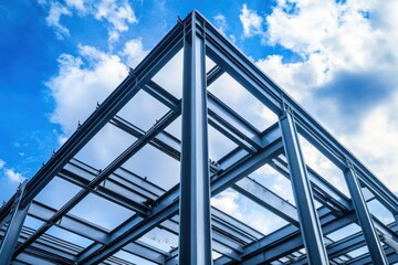 Obraz premium Steel Structure Against a Blue Sky: Modern Construction Beams