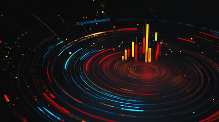 Obraz premium Abstract black background with Colorful charts and graphs with statistics to innovative analyze business potential and forecast future development of companies growth.