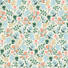 Hand drawn spring flowers pattern