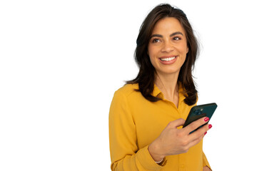 Naklejka premium Young Latina professional scrolling on her mobile device