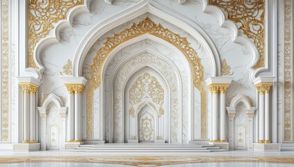 Fototapeta premium Ornate Interior with White Marble and Gold Accents