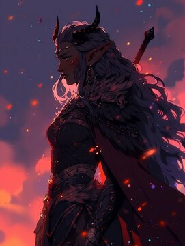 anime portrait of female red demon