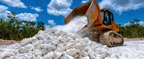 Heavy Equipment Unloading Limestone in Quarry