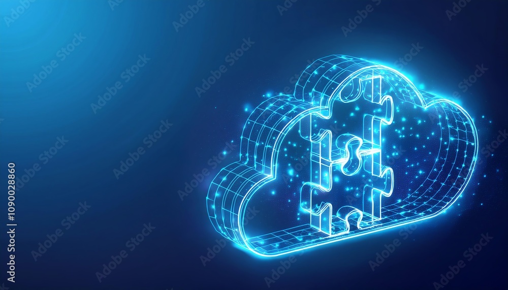 Aufkleber a glowing puzzle piece inside a digital cloud, symbolizing data integration and cloud technology.
