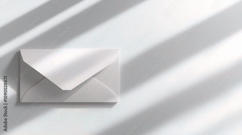 Poster Minimalist White Envelope on Soft Background with Elegant Shadows Creating a Serene and Calm Atmosphere for Visual Inspiration or Creative Projects