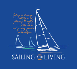 Stylized and editable illustration of sailboats. Art in free and simple lines for prints on t-shirts, decoration, etc.