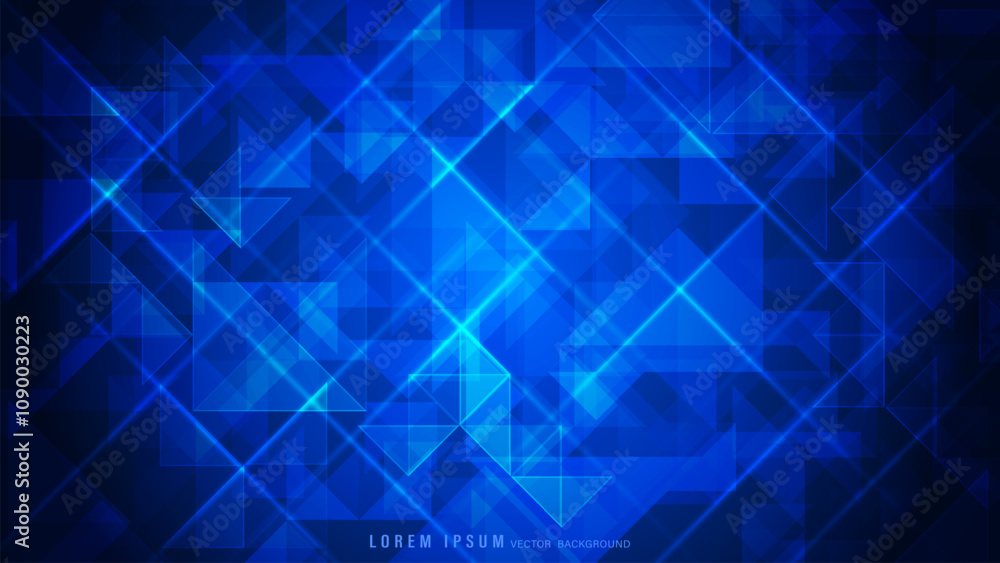 Wall mural blue abstract background with modern geometric design, intersecting lines, translucent triangular sh