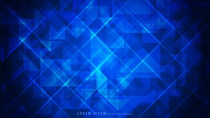 Obraz premium Blue abstract background with modern geometric design, intersecting lines, translucent triangular shapes