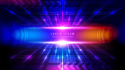 Obraz premium Dynamic abstract background features vibrant spectrum of colors. Composition includes glowing light streaks, overlay translucent arrow patterns