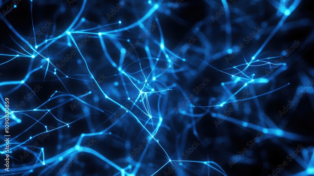 Aufkleber A close-up of glowing blue data lines forming complex patterns on a dark background, representing the digital age and technology.