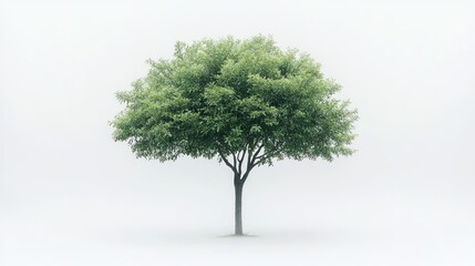 Fototapeta premium Solitary tree in misty fog, isolated on white background.