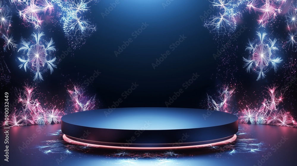 Poster illuminated stage with mystical sparkles and frozen patterns for a captivating performance or event 